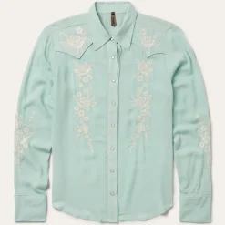 Aqua Rayon Crepe Western Blouse-Stetson New