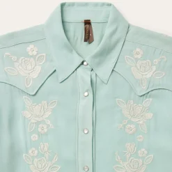 Aqua Rayon Crepe Western Blouse-Stetson New