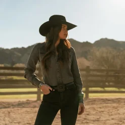 Boyfriend Fit Button Denim Tencel Blouse-Stetson Hot