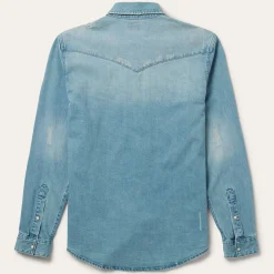 Distressed Denim Western Shirt-Stetson Online