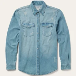 Distressed Denim Western Shirt-Stetson Outlet