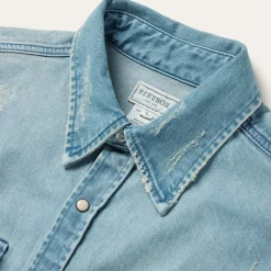 Distressed Denim Western Shirt-Stetson Outlet