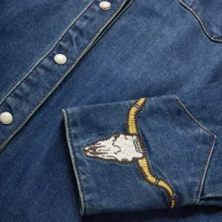 Embroidered Dark Denim Western Shirt-Stetson New