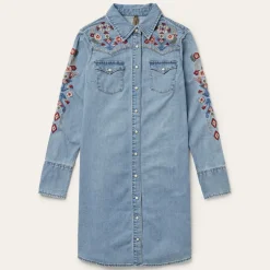 Embroidered Denim Shirt Dress-Stetson New