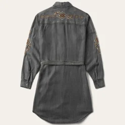 Embroidered Snap Front Shirt Dress-Stetson Discount