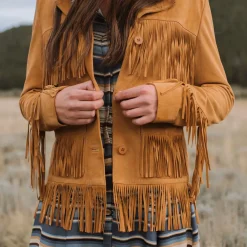 Lamb Suede Fringed Jacket-Stetson Sale
