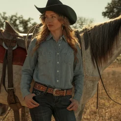 Long-Sleeved Denim Shirt-Stetson Clearance