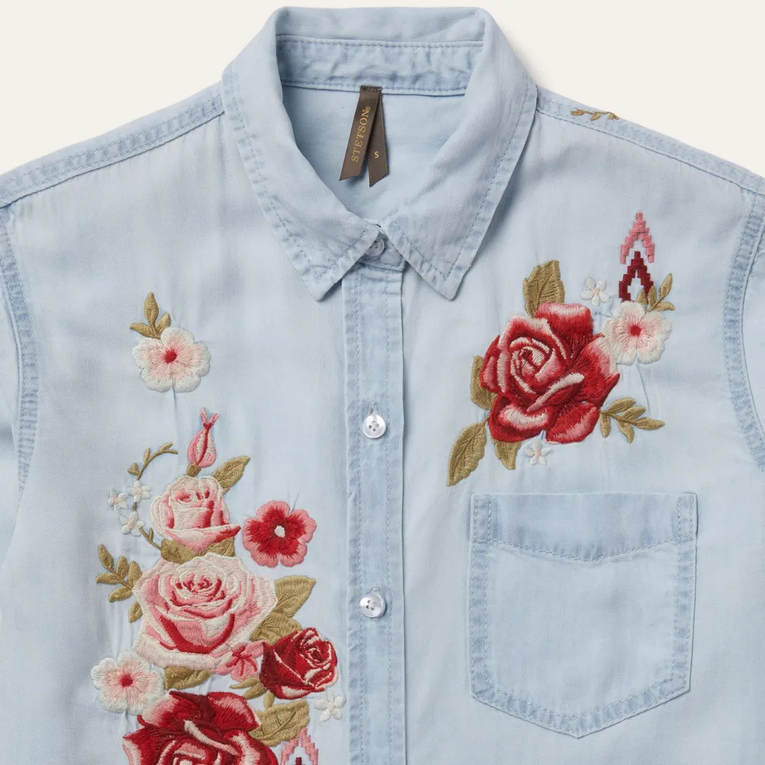 Long-Sleeved Embroidered Blouse-Stetson Discount