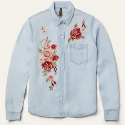Long-Sleeved Embroidered Blouse-Stetson Clearance