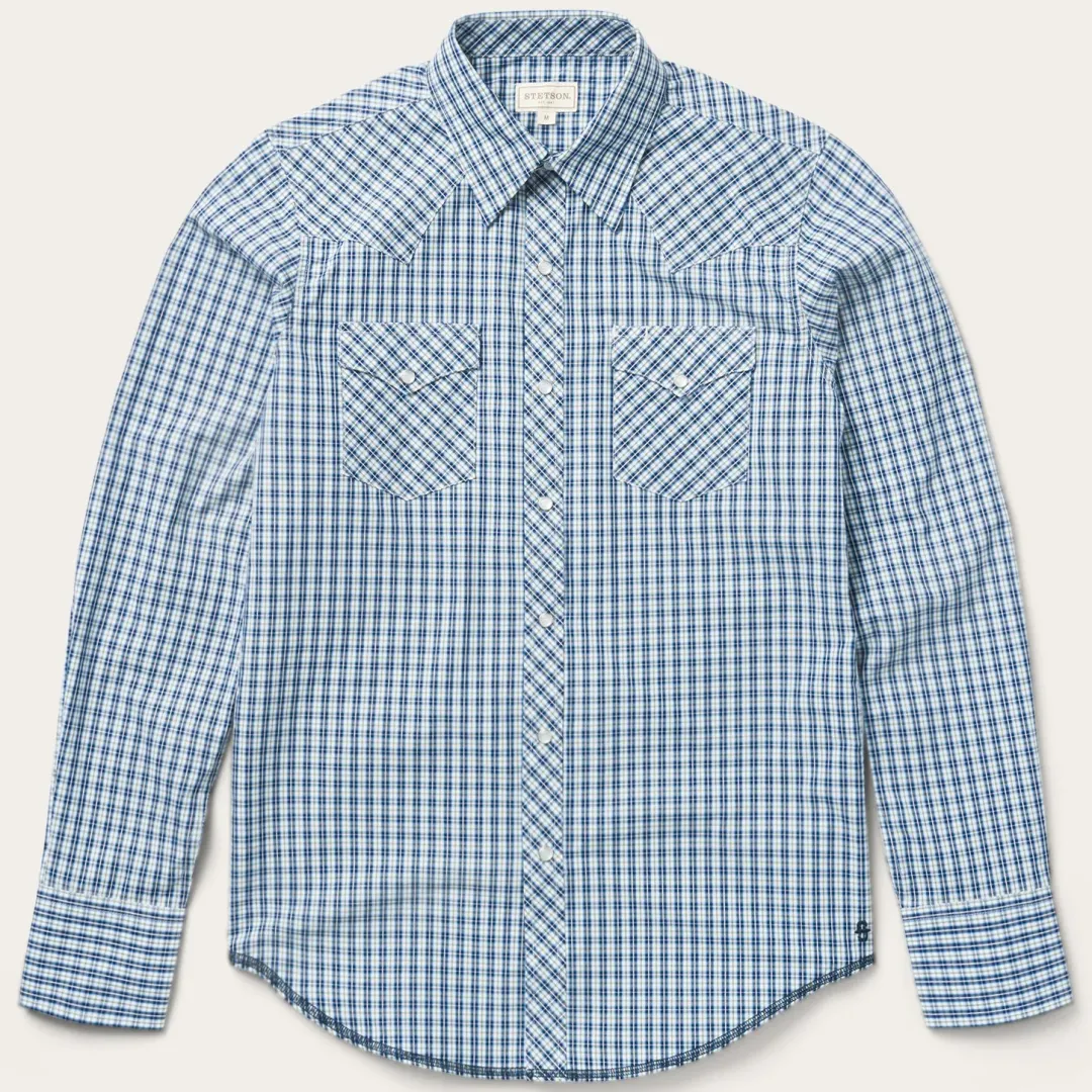 Modern Snap Front Shirt in Mini Check-Stetson Online