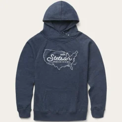 Navy Heather Fleece Knit Hooded Sweatshirt-Stetson Discount