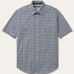 Navy Print Short Sleeve Western Shirt-Stetson Sale