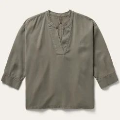 Olive Lyocell Twill Peasant Top-Stetson Sale