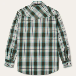 Olive Ombre Plaid Western Shirt-Stetson Discount