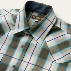Olive Ombre Plaid Western Shirt-Stetson Discount