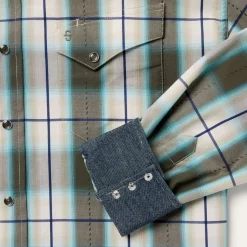 Olive Ombre Plaid Western Shirt-Stetson Discount