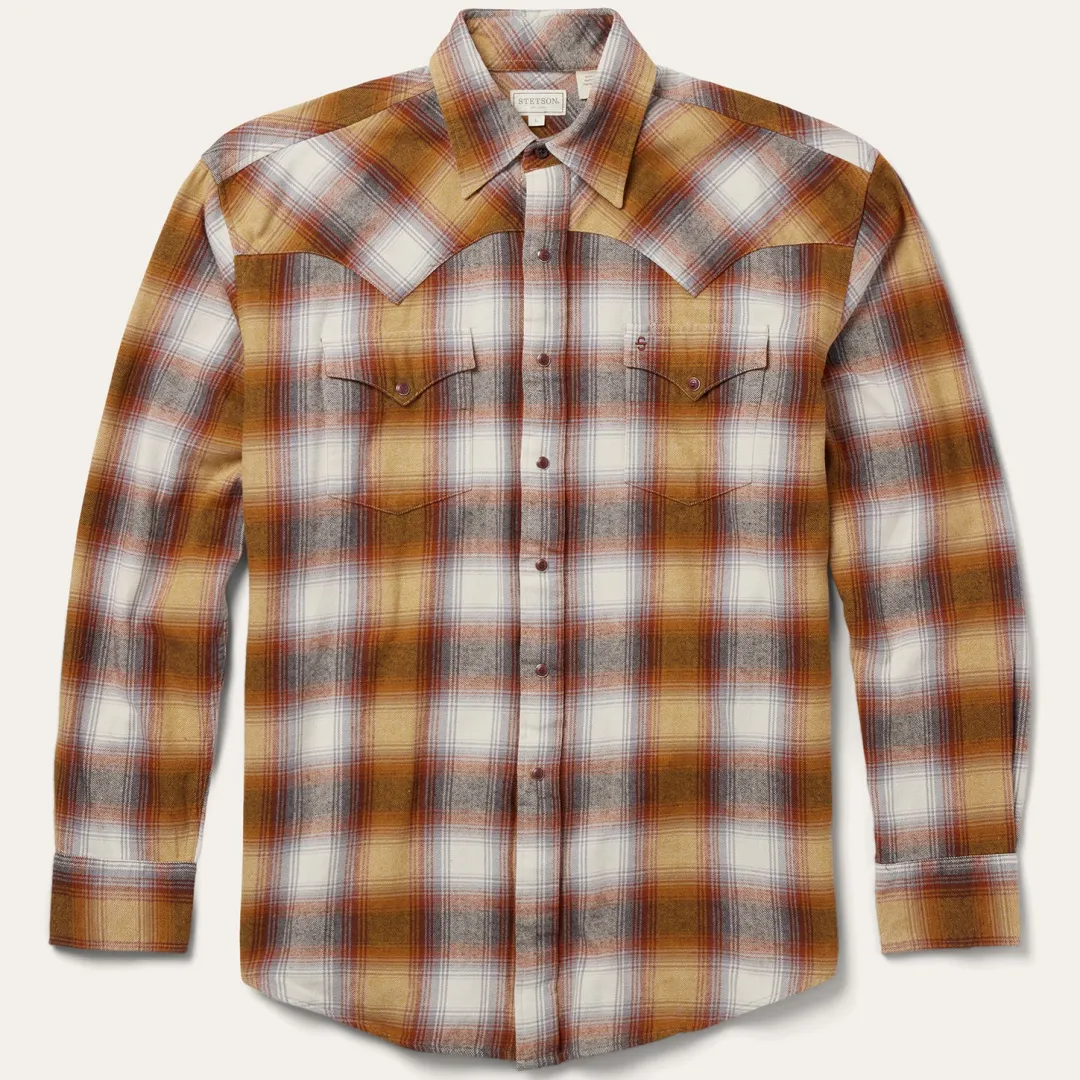 Rust Plaid Flannel Western Shirt-Stetson Outlet
