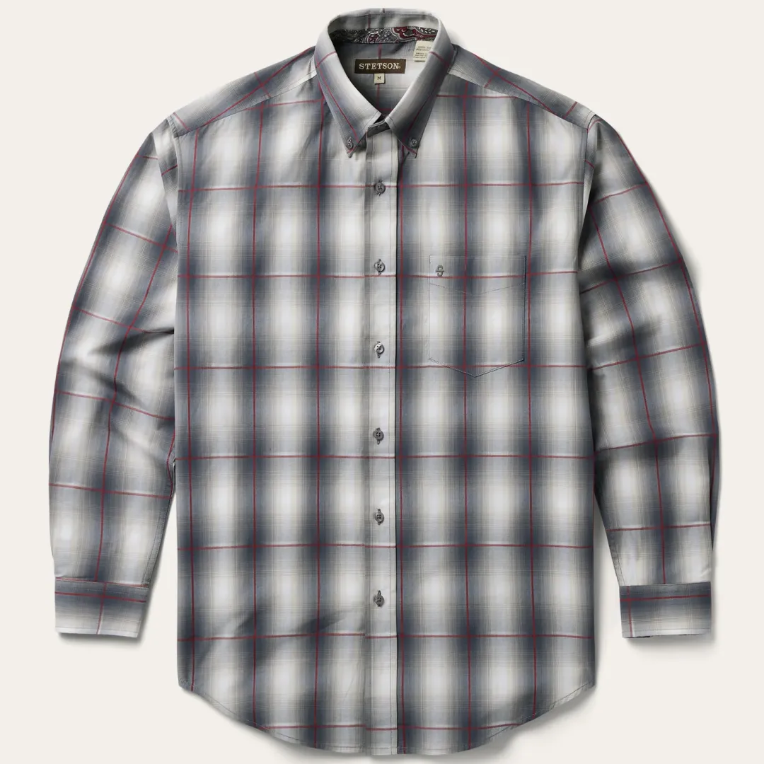 Smoke Ombre Plaid Button Front Shirt-Stetson New