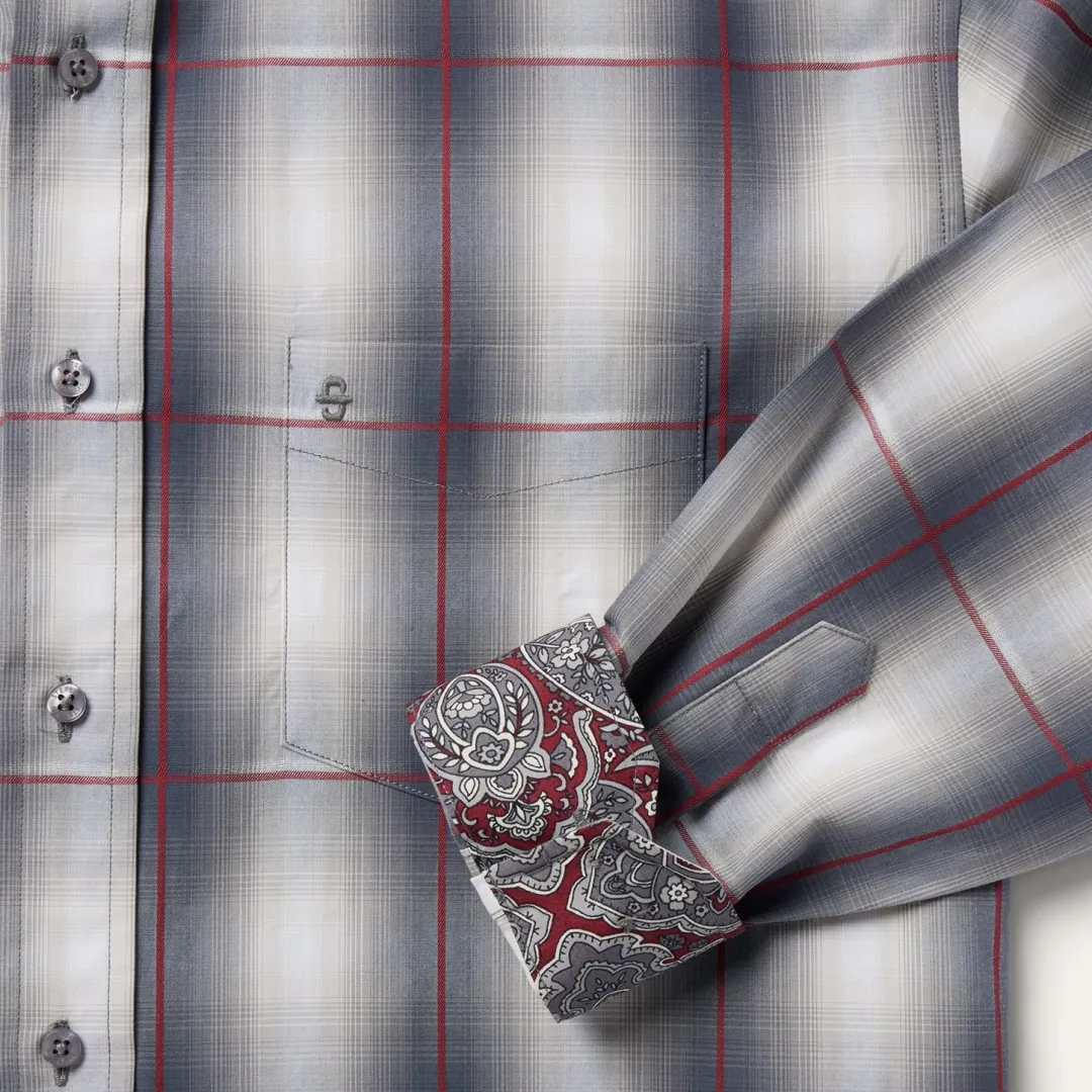 Smoke Ombre Plaid Button Front Shirt-Stetson New