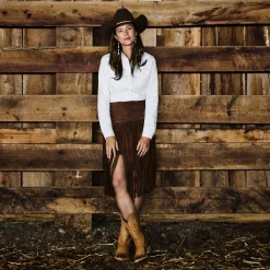 Suede Fringed Skirt-Stetson Sale