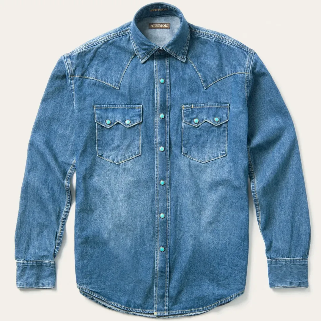 Turquoise Snap Western Denim Shirt-Stetson