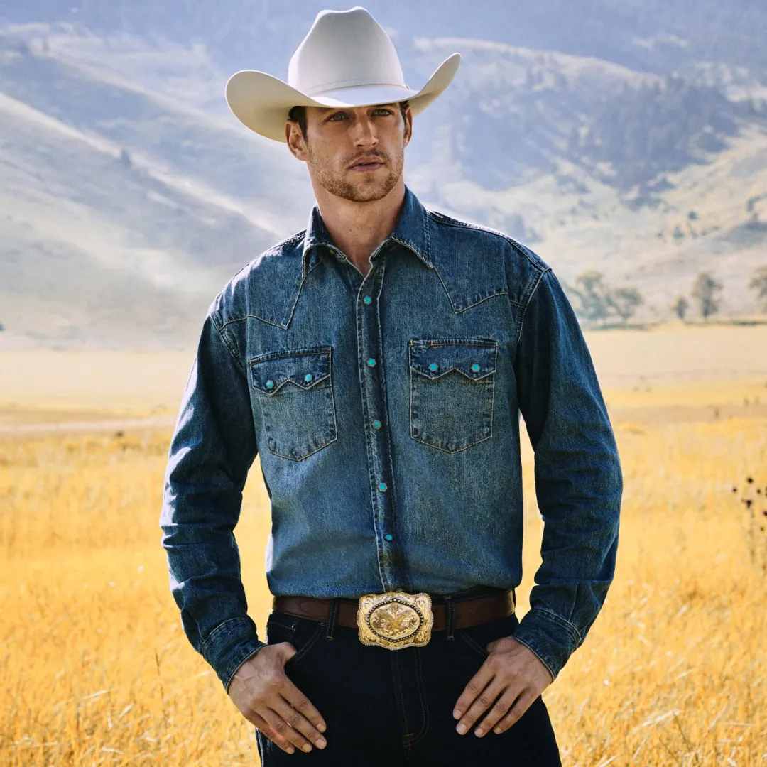 Turquoise Snap Western Denim Shirt-Stetson