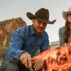 Turquoise Snap Western Denim Shirt-Stetson