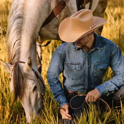 Turquoise Snap Western Denim Shirt-Stetson Hot