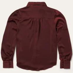 Wine Satin Blouse-Stetson Hot